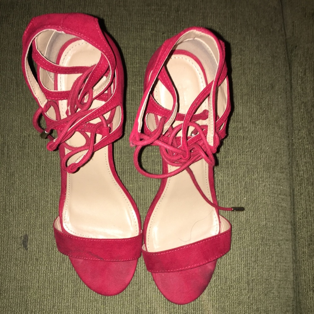 Cute red heels with straps on the front
